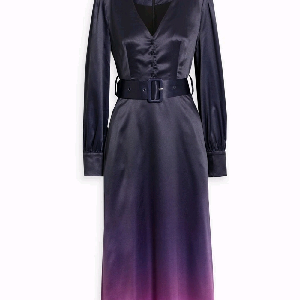 OLIVIA RUBIN Satin Long Sleeve Dress in Purple and Pink Ombre